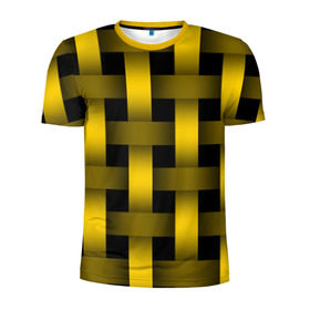 Мужская футболка 3D спортивная с принтом Сетка в Петрозаводске, 100% полиэстер с улучшенными характеристиками | приталенный силуэт, круглая горловина, широкие плечи, сужается к линии бедра | желтый | паттерн | плетение | черный