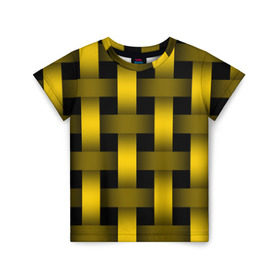 Детская футболка 3D с принтом Сетка в Петрозаводске, 100% гипоаллергенный полиэфир | прямой крой, круглый вырез горловины, длина до линии бедер, чуть спущенное плечо, ткань немного тянется | желтый | паттерн | плетение | черный