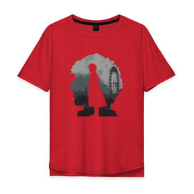 Мужская футболка хлопок Oversize с принтом Sherlock World в Петрозаводске, 100% хлопок | свободный крой, круглый ворот, “спинка” длиннее передней части | Тематика изображения на принте: англия | британия | детектив | холмс | шерлок