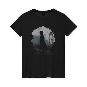 Женская футболка хлопок с принтом Sherlock World в Петрозаводске, 100% хлопок | прямой крой, круглый вырез горловины, длина до линии бедер, слегка спущенное плечо | англия | британия | детектив | холмс | шерлок