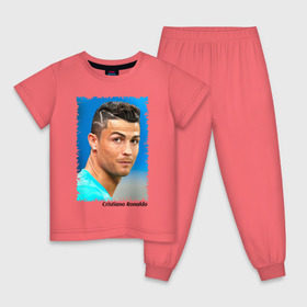 Детская пижама хлопок с принтом Cristiano Ronaldo в Петрозаводске, 100% хлопок |  брюки и футболка прямого кроя, без карманов, на брюках мягкая резинка на поясе и по низу штанин
 | cristiano ronaldo | криштиану роналду | лига чемпионов | мю | португалия | реал мадрид | футбол