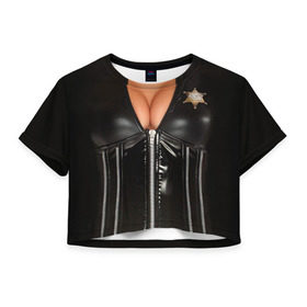 Женская футболка 3D укороченная с принтом Костюм шерифа в Петрозаводске, 100% полиэстер | круглая горловина, длина футболки до линии талии, рукава с отворотами | год | грудь | костюм | новый | ролевые | тело | шериф