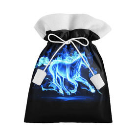 Подарочный 3D мешок с принтом Ледяной конь в Петрозаводске, 100% полиэстер | Размер: 29*39 см | арт | лёд | лошадь | огонь | пламя