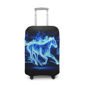 Чехол для чемодана 3D с принтом Ледяной конь в Петрозаводске, 86% полиэфир, 14% спандекс | двустороннее нанесение принта, прорези для ручек и колес | арт | лёд | лошадь | огонь | пламя