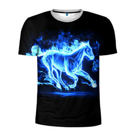 Мужская футболка 3D спортивная с принтом Ледяной конь в Петрозаводске, 100% полиэстер с улучшенными характеристиками | приталенный силуэт, круглая горловина, широкие плечи, сужается к линии бедра | арт | лёд | лошадь | огонь | пламя