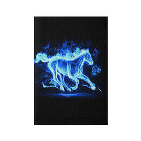 Обложка для паспорта матовая кожа с принтом Ледяной конь в Петрозаводске, натуральная матовая кожа | размер 19,3 х 13,7 см; прозрачные пластиковые крепления | Тематика изображения на принте: арт | лёд | лошадь | огонь | пламя