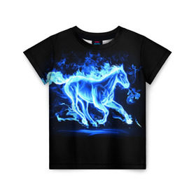 Детская футболка 3D с принтом Ледяной конь в Петрозаводске, 100% гипоаллергенный полиэфир | прямой крой, круглый вырез горловины, длина до линии бедер, чуть спущенное плечо, ткань немного тянется | арт | лёд | лошадь | огонь | пламя