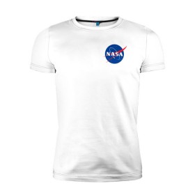 Мужская футболка премиум с принтом NASA в Петрозаводске, 92% хлопок, 8% лайкра | приталенный силуэт, круглый вырез ворота, длина до линии бедра, короткий рукав | астронавты | космос | наса