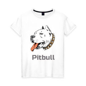 Женская футболка хлопок с принтом Питбуль в Петрозаводске, 100% хлопок | прямой крой, круглый вырез горловины, длина до линии бедер, слегка спущенное плечо | пес | собака