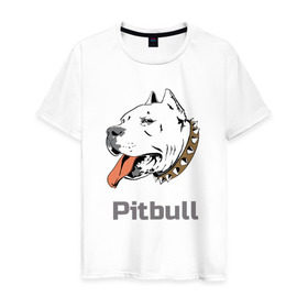 Мужская футболка хлопок с принтом Питбуль в Петрозаводске, 100% хлопок | прямой крой, круглый вырез горловины, длина до линии бедер, слегка спущенное плечо. | пес | собака