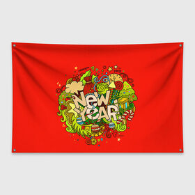 Флаг-баннер с принтом New Year в Петрозаводске, 100% полиэстер | размер 67 х 109 см, плотность ткани — 95 г/м2; по краям флага есть четыре люверса для крепления | 2016 | new year | год | новогодний | новый | подарок | с новым годом