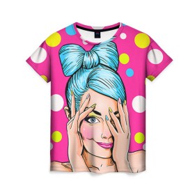 Женская футболка 3D с принтом POP ART в Петрозаводске, 100% полиэфир ( синтетическое хлопкоподобное полотно) | прямой крой, круглый вырез горловины, длина до линии бедер | omg | pop art | арт | поп | ретро | уорхол | энди