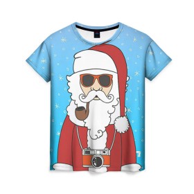 Женская футболка 3D с принтом Дед мороз в Петрозаводске, 100% полиэфир ( синтетическое хлопкоподобное полотно) | прямой крой, круглый вырез горловины, длина до линии бедер | 2016 | christmas | hipster | new year | дед мороз | животные | нг | новый год | рождество | с новым годом | санта | хипстер