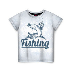 Детская футболка 3D с принтом Рыбалка в Петрозаводске, 100% гипоаллергенный полиэфир | прямой крой, круглый вырез горловины, длина до линии бедер, чуть спущенное плечо, ткань немного тянется | fishing | рыба | рыбак | рыбалка | туризм