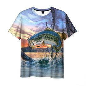 Мужская футболка 3D с принтом Рыба в Петрозаводске, 100% полиэфир | прямой крой, круглый вырез горловины, длина до линии бедер | fishing | рыба | рыбак | рыбалка | туризм