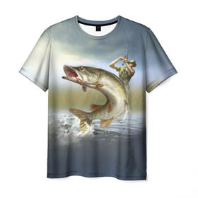 Мужская футболка 3D с принтом Щука в Петрозаводске, 100% полиэфир | прямой крой, круглый вырез горловины, длина до линии бедер | fishing | рыба | рыбак | рыбалка | туризм | щука