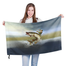 Флаг 3D с принтом Щука в Петрозаводске, 100% полиэстер | плотность ткани — 95 г/м2, размер — 67 х 109 см. Принт наносится с одной стороны | fishing | рыба | рыбак | рыбалка | туризм | щука