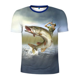 Мужская футболка 3D спортивная с принтом Щука в Петрозаводске, 100% полиэстер с улучшенными характеристиками | приталенный силуэт, круглая горловина, широкие плечи, сужается к линии бедра | Тематика изображения на принте: fishing | рыба | рыбак | рыбалка | туризм | щука