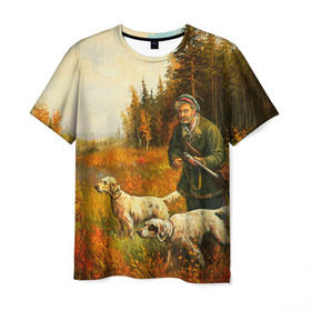 Мужская футболка 3D с принтом Охота в Петрозаводске, 100% полиэфир | прямой крой, круглый вырез горловины, длина до линии бедер | hunting | камуфляж | охота | охотник | собака | туризм