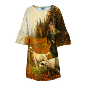 Детское платье 3D с принтом Охота в Петрозаводске, 100% полиэстер | прямой силуэт, чуть расширенный к низу. Круглая горловина, на рукавах — воланы | hunting | камуфляж | охота | охотник | собака | туризм