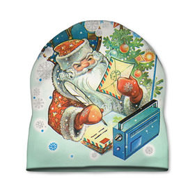 Шапка 3D с принтом Дед мороз в Петрозаводске, 100% полиэстер | универсальный размер, печать по всей поверхности изделия | 2016 | год | дед мороз | новый | открытка | ретро | с новым годом | советский | ссср