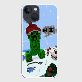 Чехол для iPhone 13 mini с принтом Minecraft в Петрозаводске,  |  | creeper | крипер | майнкрафт | новогодний