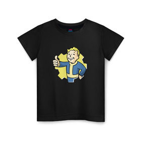 Детская футболка хлопок с принтом Vault Boy в Петрозаводске, 100% хлопок | круглый вырез горловины, полуприлегающий силуэт, длина до линии бедер | boy | fallout | pip | vault | vault boyубежище | фаллаут