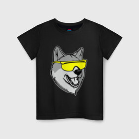 Детская футболка хлопок с принтом Хаски в очках в Петрозаводске, 100% хлопок | круглый вырез горловины, полуприлегающий силуэт, длина до линии бедер | голова | животные | очки | пес | собака | хаски