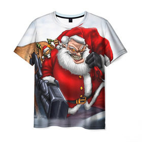 Мужская футболка 3D с принтом Дед мороз рокер в Петрозаводске, 100% полиэфир | прямой крой, круглый вырез горловины, длина до линии бедер | heavy metal | rock | santa claus | дед мороз | рок | с новым годом | санта | санта клаус