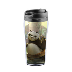Термокружка-непроливайка с принтом Кунг фу панда в Петрозаводске, внутренняя часть — пищевой пластик, наружная часть — прозрачный пластик, между ними — полиграфическая вставка с рисунком | объем — 350 мл, герметичная крышка | Тематика изображения на принте: kung fu | kung fu panda | panda | кунг фу | кунг фу панда | кунгфу | панда. кунг фу | по