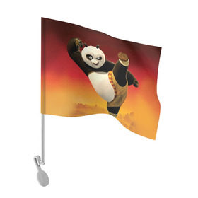 Флаг для автомобиля с принтом Кунг фу панда в Петрозаводске, 100% полиэстер | Размер: 30*21 см | Тематика изображения на принте: kung fu | kung fu panda | panda | кунг фу | кунг фу панда | кунгфу | панда. кунг фу | по