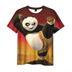 Мужская футболка 3D с принтом Кунг фу панда в Петрозаводске, 100% полиэфир | прямой крой, круглый вырез горловины, длина до линии бедер | kung fu | kung fu panda | panda | кунг фу | кунг фу панда | кунгфу | панда. кунг фу | по