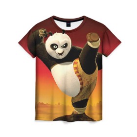 Женская футболка 3D с принтом Кунг фу панда в Петрозаводске, 100% полиэфир ( синтетическое хлопкоподобное полотно) | прямой крой, круглый вырез горловины, длина до линии бедер | Тематика изображения на принте: kung fu | kung fu panda | panda | кунг фу | кунг фу панда | кунгфу | панда. кунг фу | по