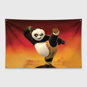 Флаг-баннер с принтом Кунг фу панда в Петрозаводске, 100% полиэстер | размер 67 х 109 см, плотность ткани — 95 г/м2; по краям флага есть четыре люверса для крепления | kung fu | kung fu panda | panda | кунг фу | кунг фу панда | кунгфу | панда. кунг фу | по