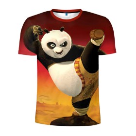 Мужская футболка 3D спортивная с принтом Кунг фу панда в Петрозаводске, 100% полиэстер с улучшенными характеристиками | приталенный силуэт, круглая горловина, широкие плечи, сужается к линии бедра | kung fu | kung fu panda | panda | кунг фу | кунг фу панда | кунгфу | панда. кунг фу | по