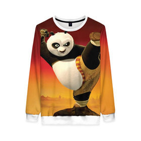 Женский свитшот 3D с принтом Кунг фу панда в Петрозаводске, 100% полиэстер с мягким внутренним слоем | круглый вырез горловины, мягкая резинка на манжетах и поясе, свободная посадка по фигуре | kung fu | kung fu panda | panda | кунг фу | кунг фу панда | кунгфу | панда. кунг фу | по