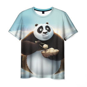 Мужская футболка 3D с принтом Кунг фу панда в Петрозаводске, 100% полиэфир | прямой крой, круглый вырез горловины, длина до линии бедер | панда