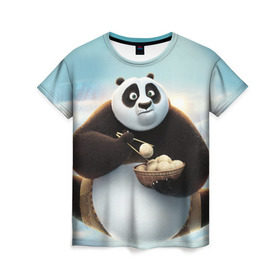 Женская футболка 3D с принтом Кунг фу панда в Петрозаводске, 100% полиэфир ( синтетическое хлопкоподобное полотно) | прямой крой, круглый вырез горловины, длина до линии бедер | Тематика изображения на принте: панда