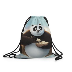 Рюкзак-мешок 3D с принтом Кунг фу панда в Петрозаводске, 100% полиэстер | плотность ткани — 200 г/м2, размер — 35 х 45 см; лямки — толстые шнурки, застежка на шнуровке, без карманов и подкладки | Тематика изображения на принте: панда