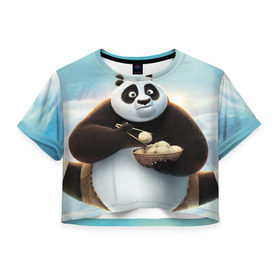 Женская футболка 3D укороченная с принтом Кунг фу панда в Петрозаводске, 100% полиэстер | круглая горловина, длина футболки до линии талии, рукава с отворотами | Тематика изображения на принте: панда