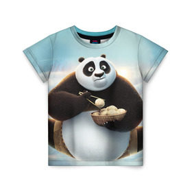Детская футболка 3D с принтом Кунг фу панда в Петрозаводске, 100% гипоаллергенный полиэфир | прямой крой, круглый вырез горловины, длина до линии бедер, чуть спущенное плечо, ткань немного тянется | панда