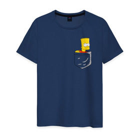 Мужская футболка хлопок с принтом Карманный Барт в Петрозаводске, 100% хлопок | прямой крой, круглый вырез горловины, длина до линии бедер, слегка спущенное плечо. | карманный барт pocket bart simpson homer симп