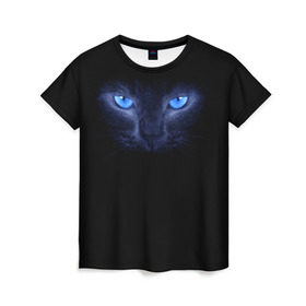 Женская футболка 3D с принтом Кошка с голубыми глазами в Петрозаводске, 100% полиэфир ( синтетическое хлопкоподобное полотно) | прямой крой, круглый вырез горловины, длина до линии бедер | глаза | кот | синий