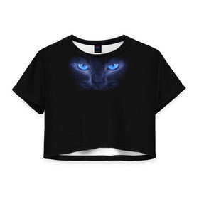 Женская футболка 3D укороченная с принтом Кошка с голубыми глазами в Петрозаводске, 100% полиэстер | круглая горловина, длина футболки до линии талии, рукава с отворотами | глаза | кот | синий