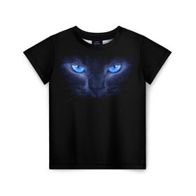 Детская футболка 3D с принтом Кошка с голубыми глазами в Петрозаводске, 100% гипоаллергенный полиэфир | прямой крой, круглый вырез горловины, длина до линии бедер, чуть спущенное плечо, ткань немного тянется | глаза | кот | синий