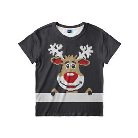 Детская футболка 3D с принтом Олень в Петрозаводске, 100% гипоаллергенный полиэфир | прямой крой, круглый вырез горловины, длина до линии бедер, чуть спущенное плечо, ткань немного тянется | зима | новый год | олень | снег | снежинки