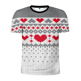 Мужская футболка 3D спортивная с принтом Сердечки в Петрозаводске, 100% полиэстер с улучшенными характеристиками | приталенный силуэт, круглая горловина, широкие плечи, сужается к линии бедра | вязанье | любовь | свитр | сердечки