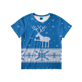 Детская футболка 3D с принтом Олень - класс в Петрозаводске, 100% гипоаллергенный полиэфир | прямой крой, круглый вырез горловины, длина до линии бедер, чуть спущенное плечо, ткань немного тянется | Тематика изображения на принте: зима | новый год | олень | снег | снежинки