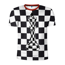 Мужская футболка 3D спортивная с принтом Ферзь в Петрозаводске, 100% полиэстер с улучшенными характеристиками | приталенный силуэт, круглая горловина, широкие плечи, сужается к линии бедра | клетки | ферзь | шахматная доска | шахматы