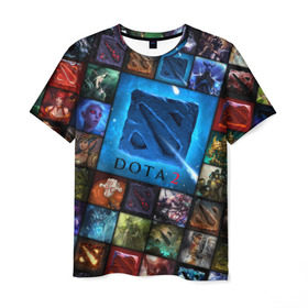 Мужская футболка 3D с принтом Dota 2 коллаж логотип в Петрозаводске, 100% полиэфир | прямой крой, круглый вырез горловины, длина до линии бедер | dota 2 коллаж | девушки | игра | логотип | монстры